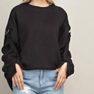 Zara Trafaluc black cropped sweatshirt with buckle arms